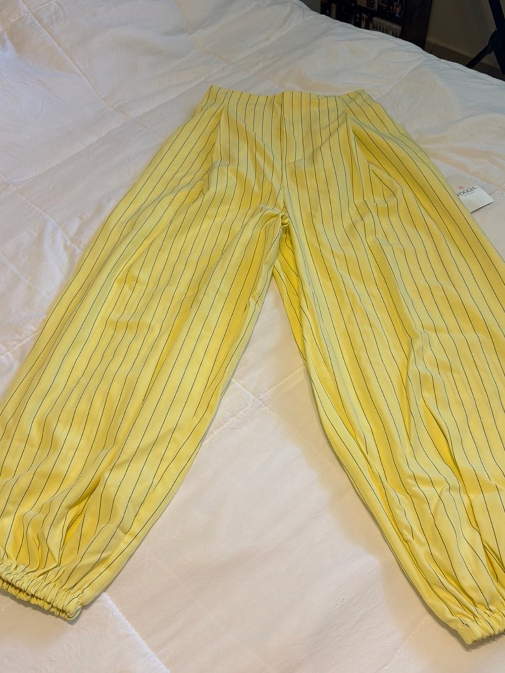 Yellow Pinstripe Wide-Leg Harem Pants